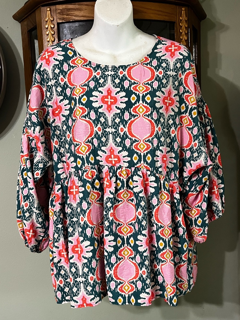 Michelle McDowell Baby Doll Ikat Pattern Blouse Shirt Size XXL